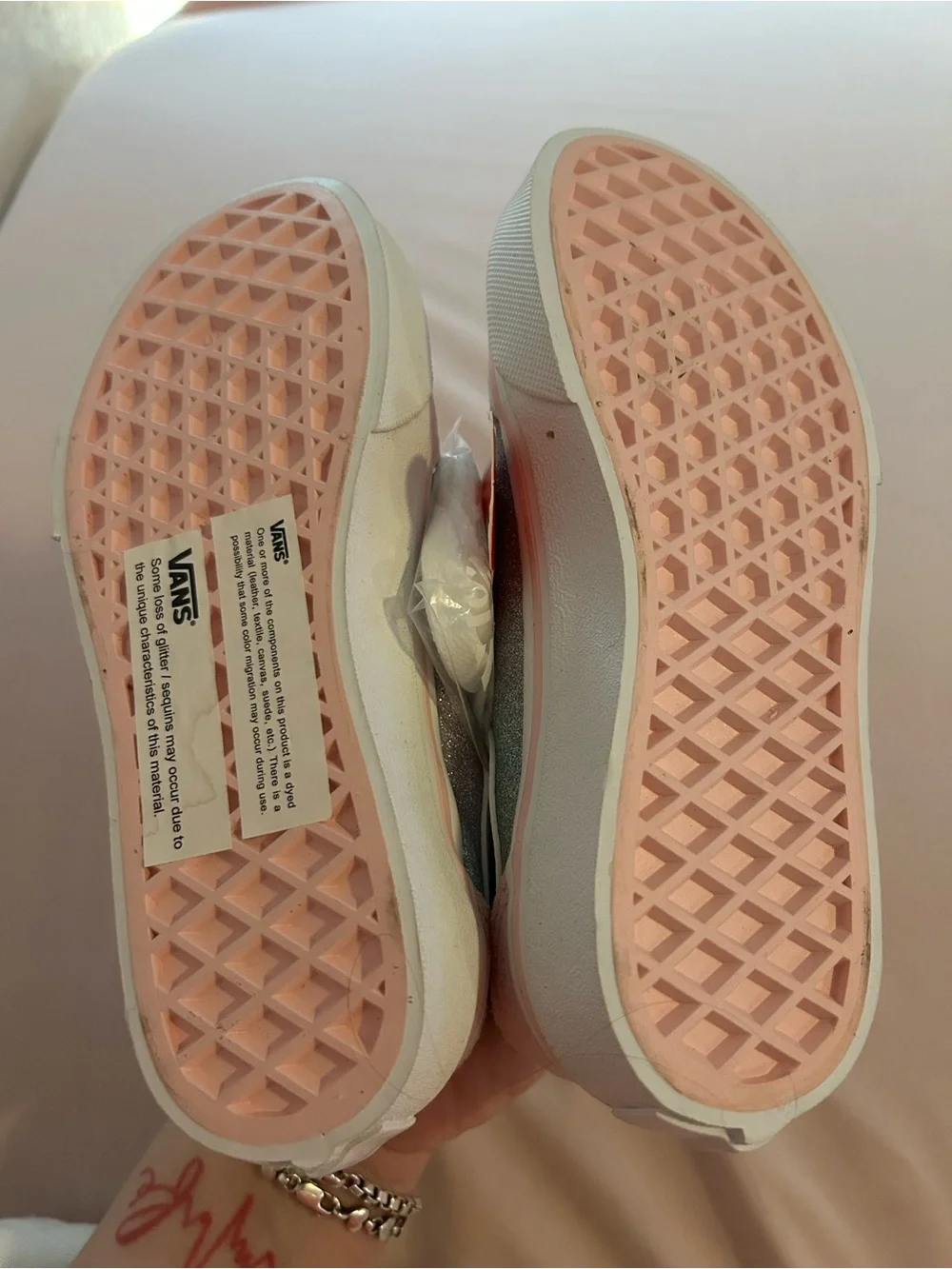 Vans Kids Pink and Iridescent Glitter Low-Top Sneakers